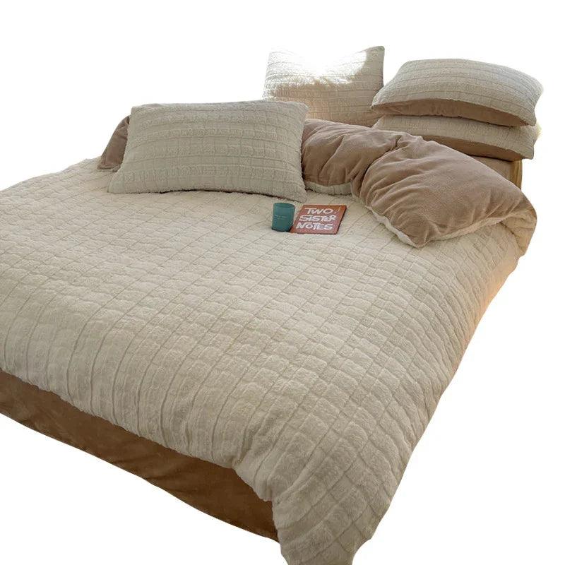 Rabbit Plush Four-piece Set Thickened Milk Fiber Sheets Coral Fleece Duvet Cover