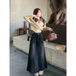 Long Denim Skirt Solid Cotton A Line Style