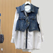 Denim Skirt Pleated Diamond Urban Commute Style