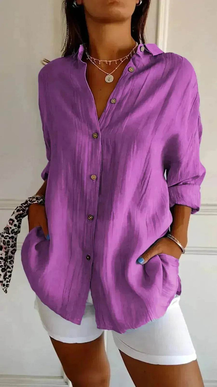 Fashionable Lapel Long Sleeve Shirt Top Women's Single-breasted Pleated Shirt Women Tops