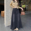 Long Denim Skirt Solid Cotton A Line Style