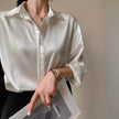 White Texture Long sleeve button Satin Shirt For Work business office