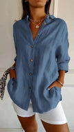 Fashionable Lapel Long Sleeve Shirt Top Women's Single-breasted Pleated Shirt Women Tops