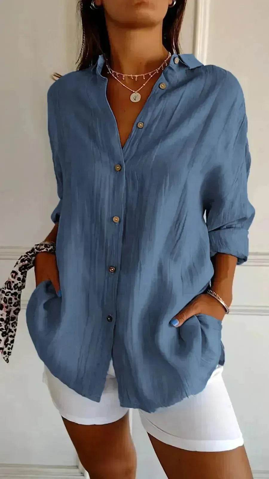 Fashionable Lapel Long Sleeve Shirt Top Women's Single-breasted Pleated Shirt Women Tops