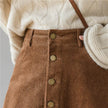 Retro Button A-line Fashion flared Corduroy Midi Skirt