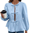 Casual Loose Lantern sleeve Buckle blouse Top For Women