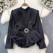 Elegant Luxury French Style High-grade waist belt lantern sleeve Niche Blouse top for Women