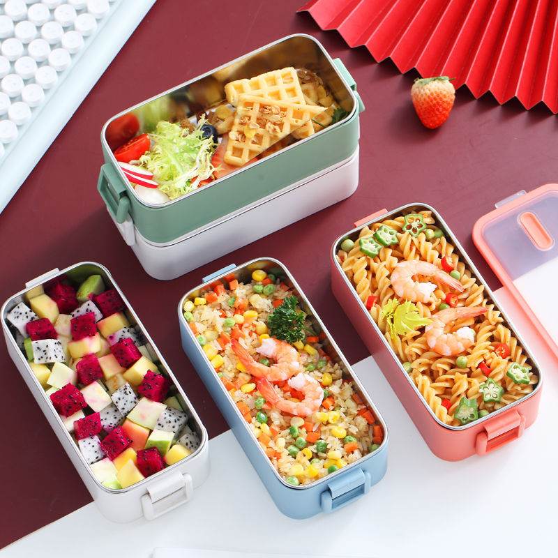 Portable Stainless Steel Double Layer Kids Lunch Box