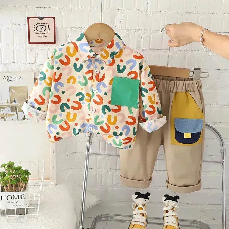 Printing Long sleeve Shirt For Boys Pants Breathable Two-piece Set for boys.