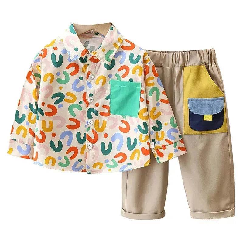 Printing Long sleeve Shirt For Boys Pants Breathable Two-piece Set for boys.