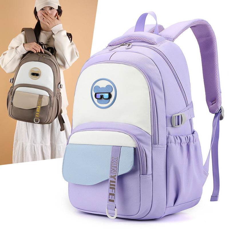 Girls' Portable Burden-Relief School Backpack – Lightweight Nylon Bag | Pink, Blue, Black