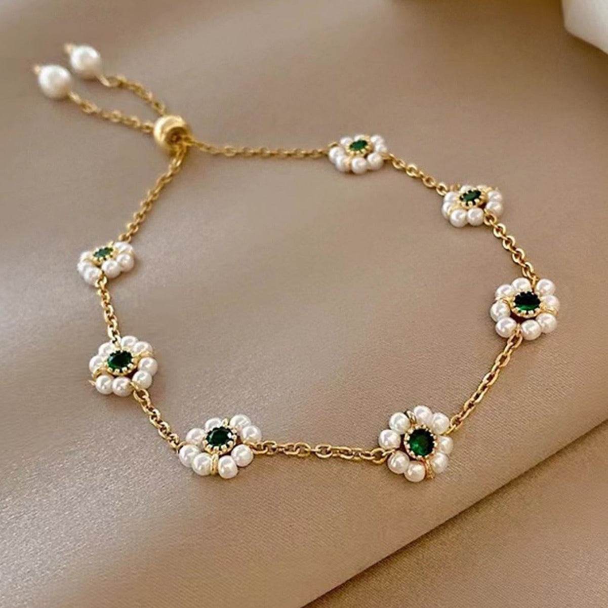 Pearl Flowers Bracelet All-match Fashion Adjustable Chain Bracelet for women
