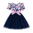 Girls Puff Sleeve Flower Printed Mesh Dress Baby girl dress gown