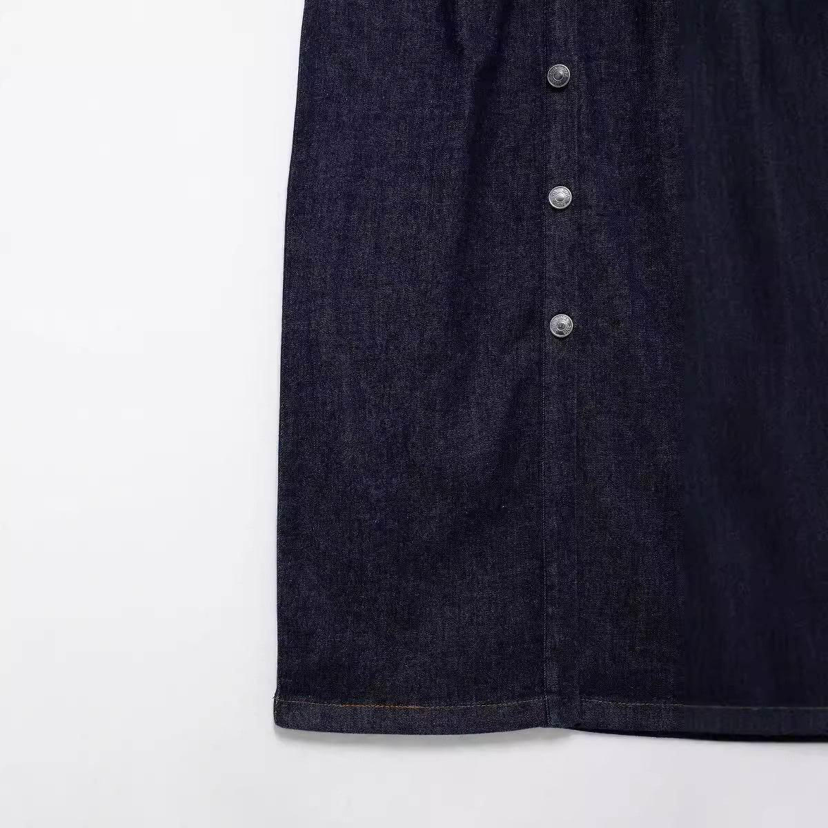 European And American Style Fashion Dark Blue Long sleeve Denim Shirt Dress