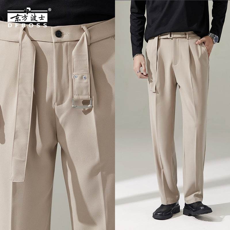 Detachable Belt Draping Wide-leg Suit Chinos Trouser For Men