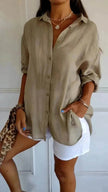 Fashionable Lapel Long Sleeve Shirt Top Women's Single-breasted Pleated Shirt Women Tops