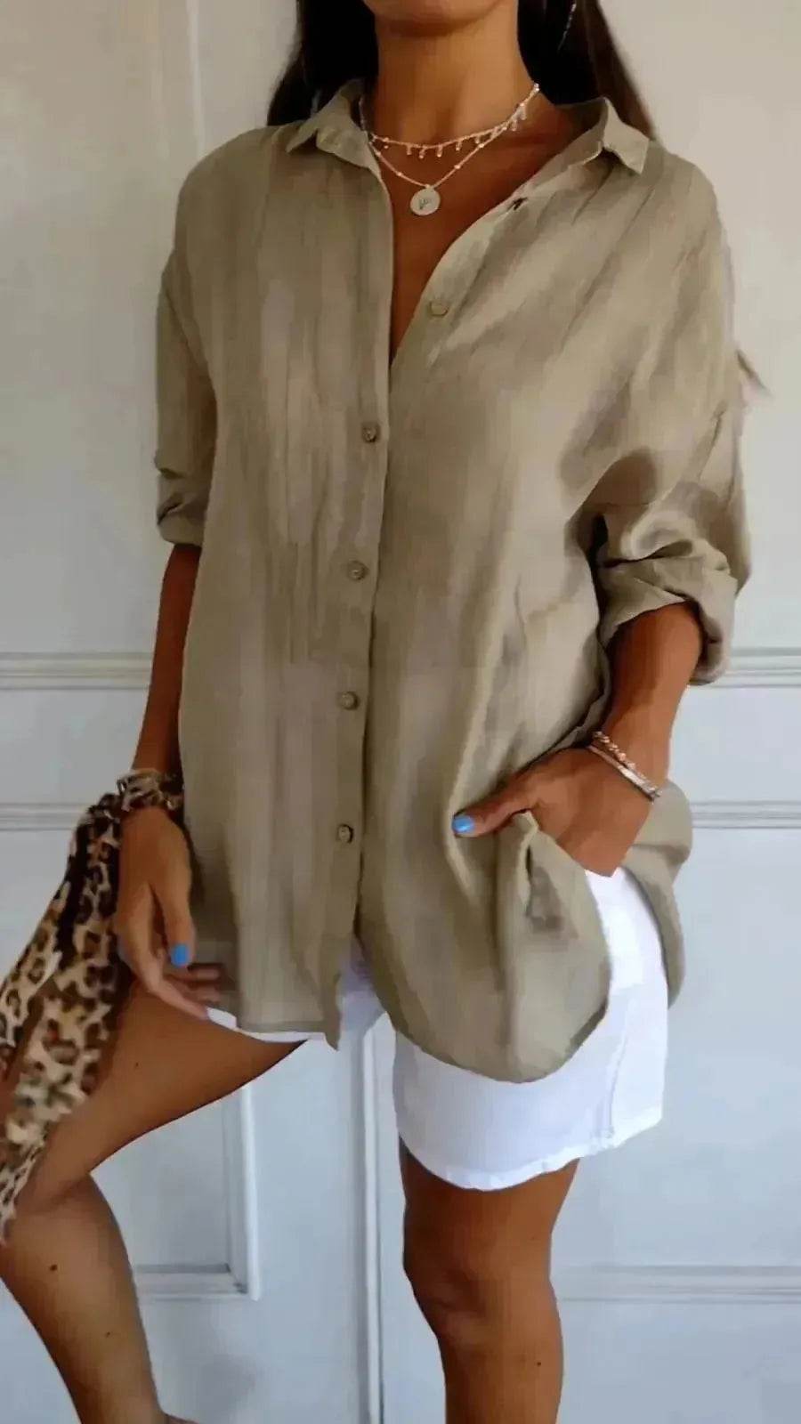 Fashionable Lapel Long Sleeve Shirt Top Women's Single-breasted Pleated Shirt Women Tops