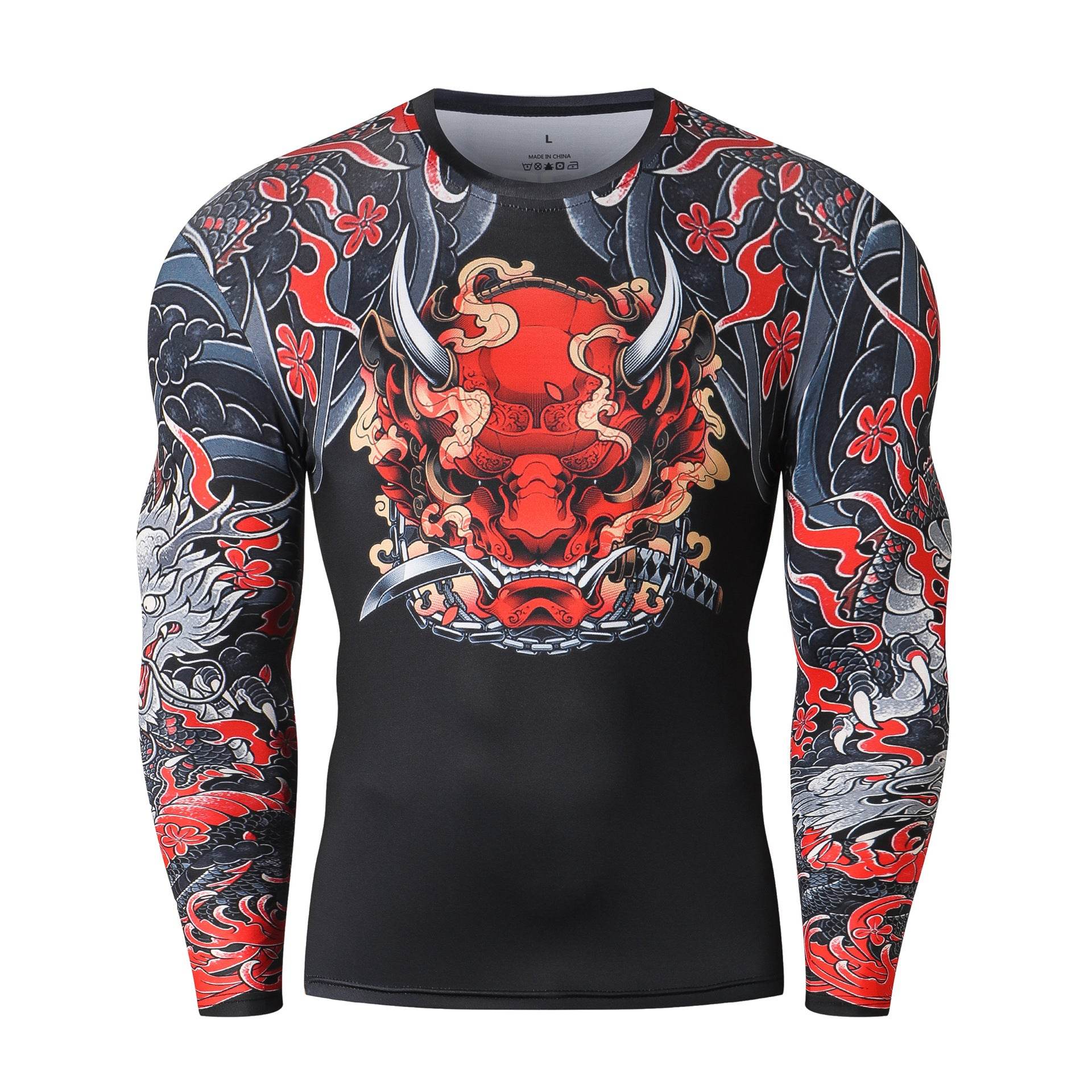 Printed Long Sleeve Fitness Top for Men Exercise Gym shirt