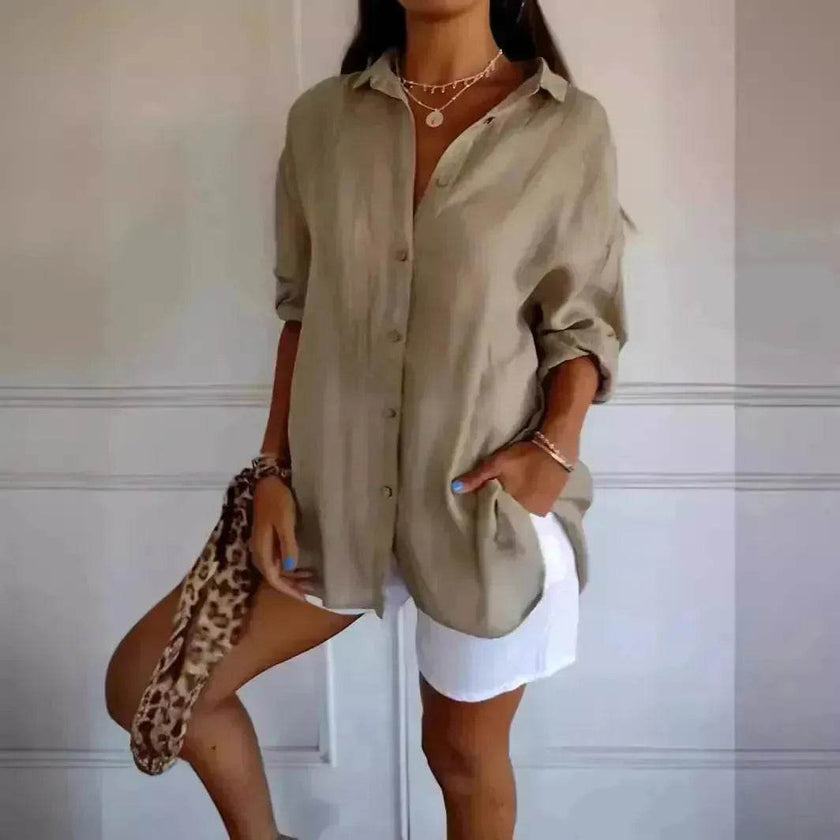 Fashionable Lapel Long Sleeve Shirt Top Women's Single-breasted Pleated Shirt Women Tops