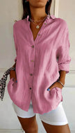 Fashionable Lapel Long Sleeve Shirt Top Women's Single-breasted Pleated Shirt Women Tops