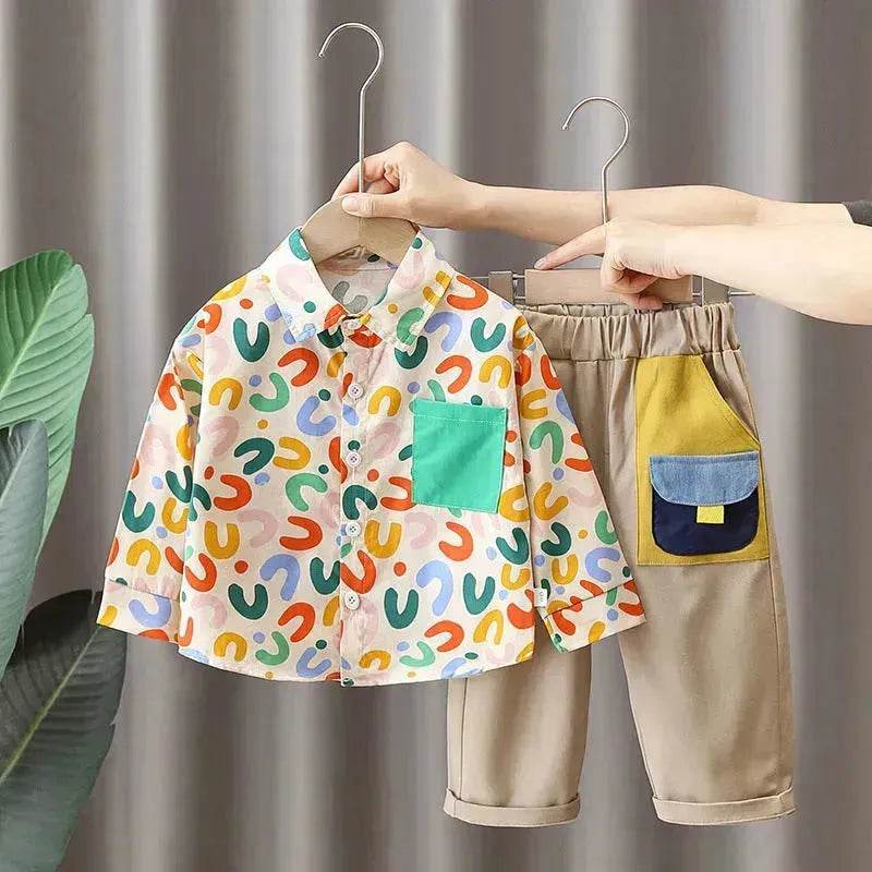 Printing Long sleeve Shirt For Boys Pants Breathable Two-piece Set for boys.