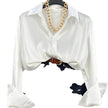 Single-breasted Long Sleeve Lapel Satin Blouse Shirt for work business office