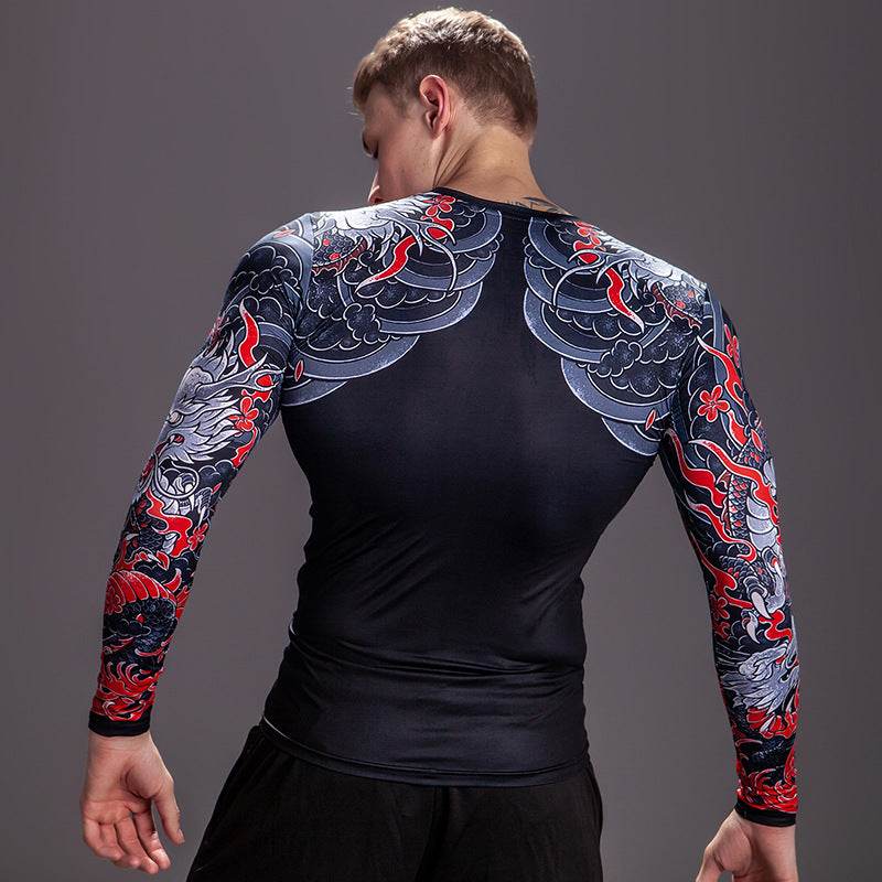 Printed Long Sleeve Fitness Top for Men Exercise Gym shirt