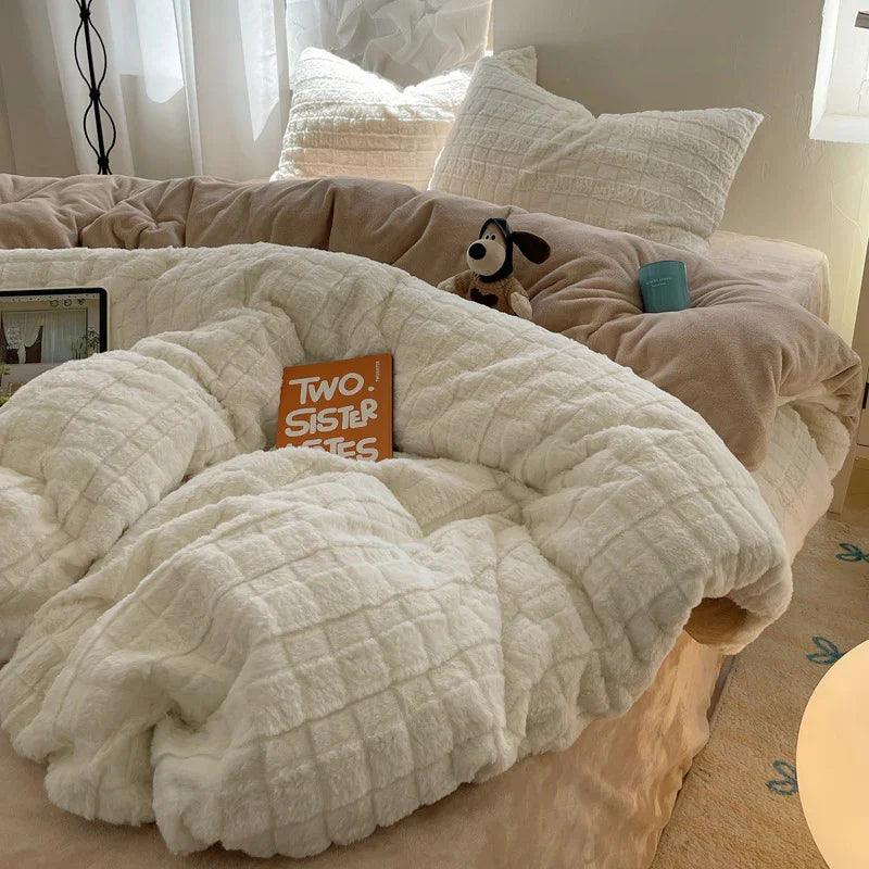 Rabbit Plush Four-piece Set Thickened Milk Fiber Sheets Coral Fleece Duvet Cover