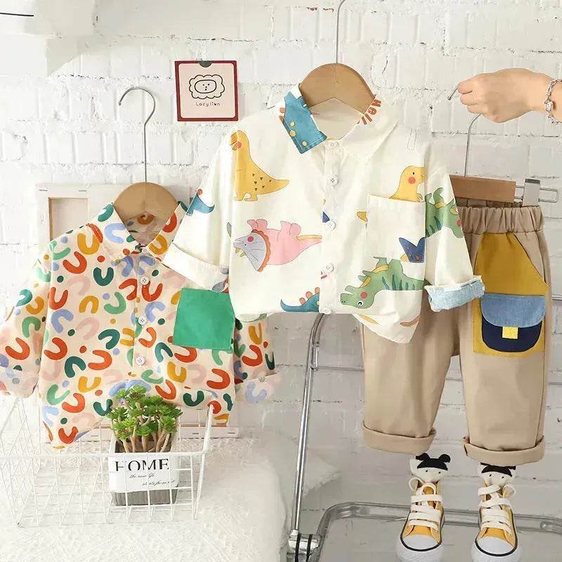 Printing Long sleeve Shirt For Boys Pants Breathable Two-piece Set for boys.