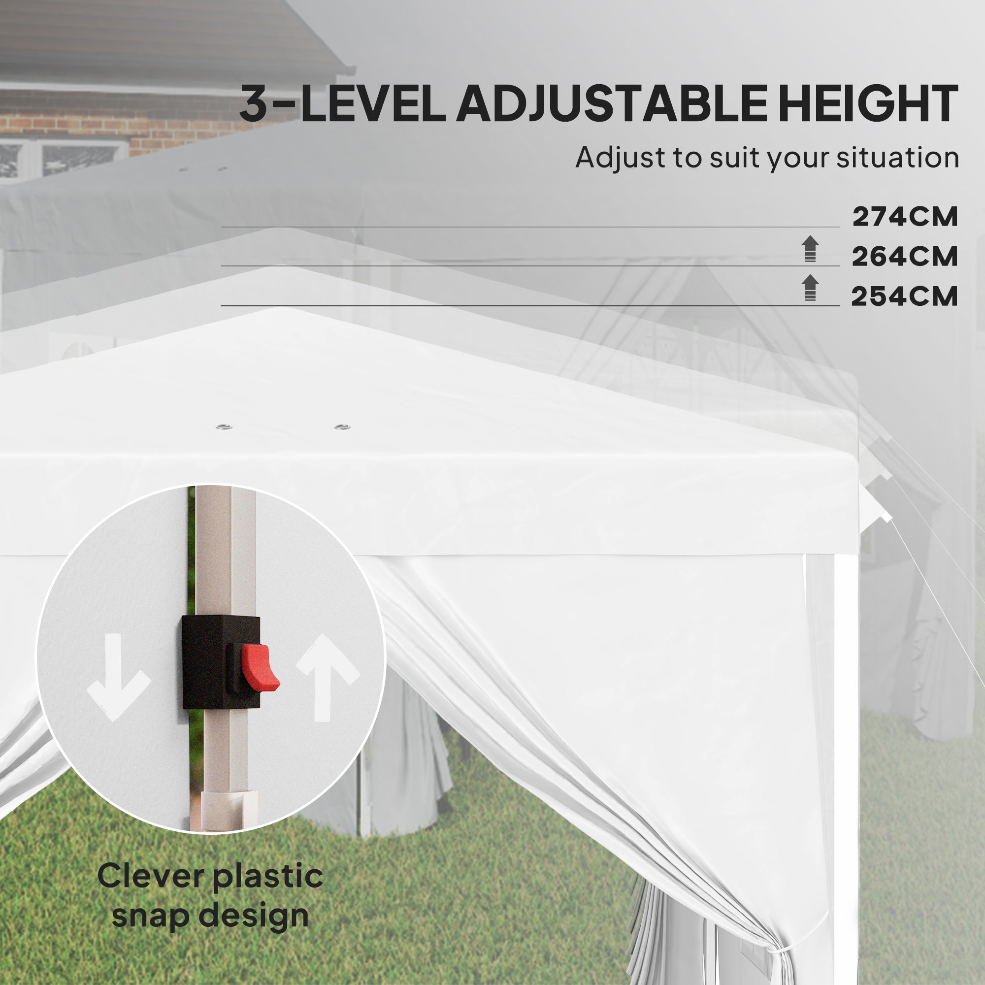 Outsunny 10' x 10' Pop-Up Canopy Tent with Sidewalls, Height-Adjustable, Carry Bag Included, for Outdoor, Garden, Patio, White