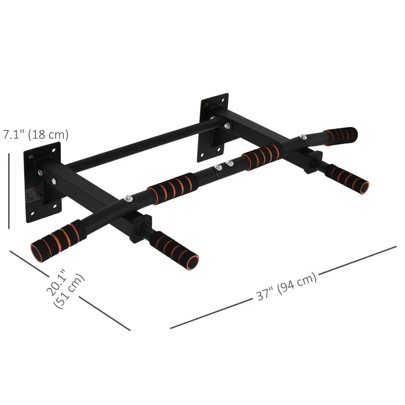 Soozier Pull Up Bar Wall Mount Chin Up Bar, Upper Body Strength Training Station with Non-Slip Foam for Home Gym, Black