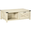 Lowen Farmhouse Coffee Table with Drawer and Open Storage Shelf-White Oak