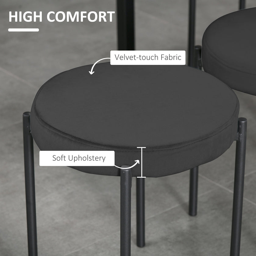Noel Backless Round Dining Stools-Set of 4 with Metal Legs-Black