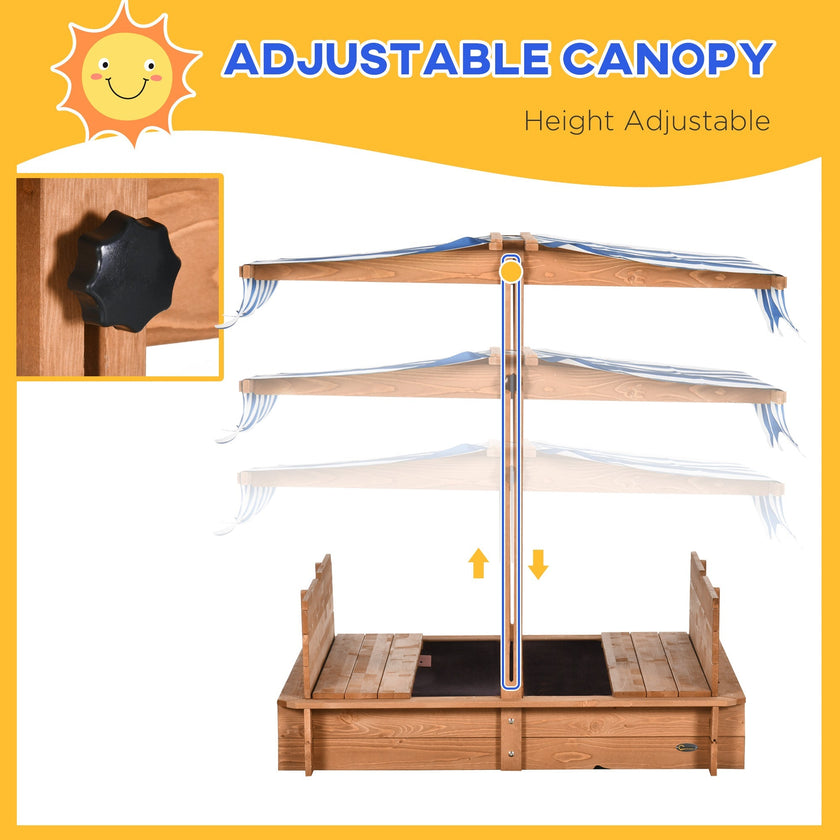 Outsunny Kids Sandbox Wooden with Cover Adjustable Canopy Foldable Bench Seats Sand Play Red