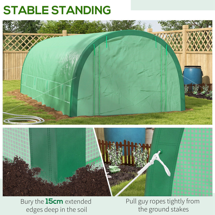 Outsunny 19.5'x10'x6.5' Upgraded Tunnel Greenhouse Mesh Door Windows 15 Plant Labels Gloves Green
