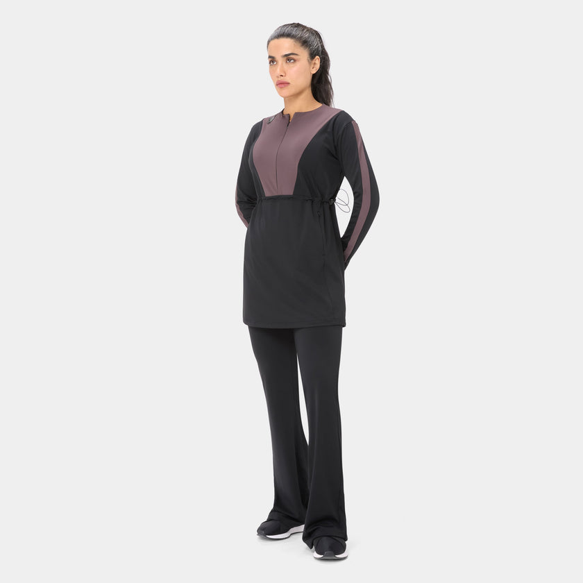 Onyx Flow Top Modest Dress – Black Burnt Mauve