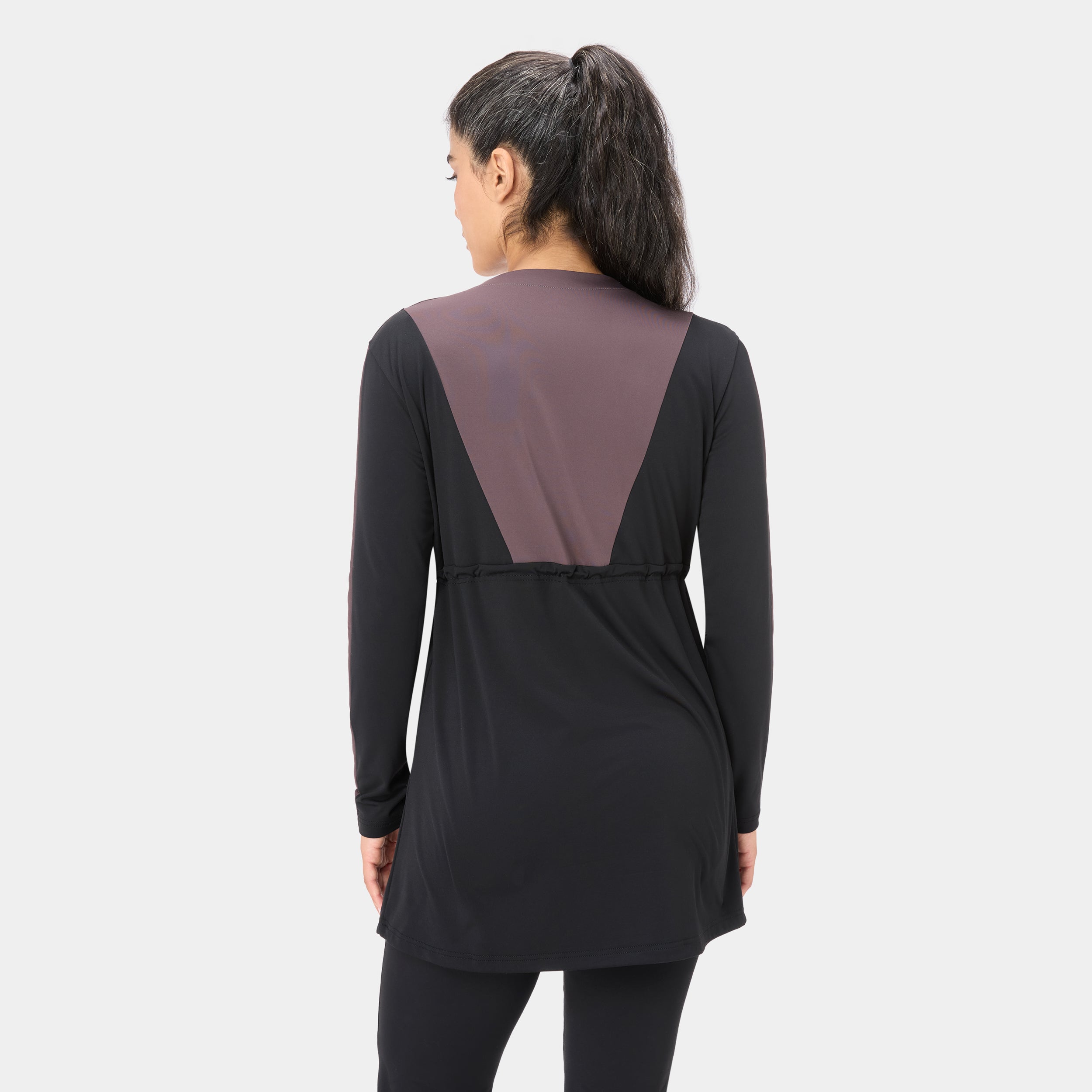 Onyx Flow Top Modest Dress – Black Burnt Mauve