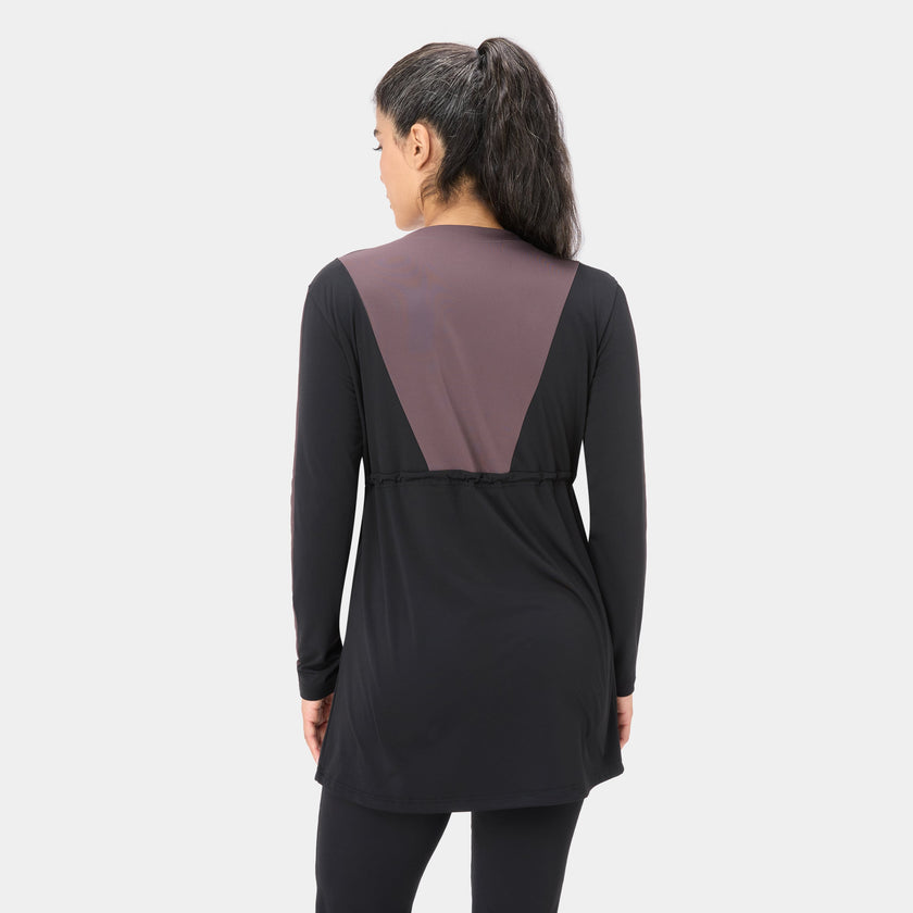 Onyx Flow Top Modest Dress – Black Burnt Mauve