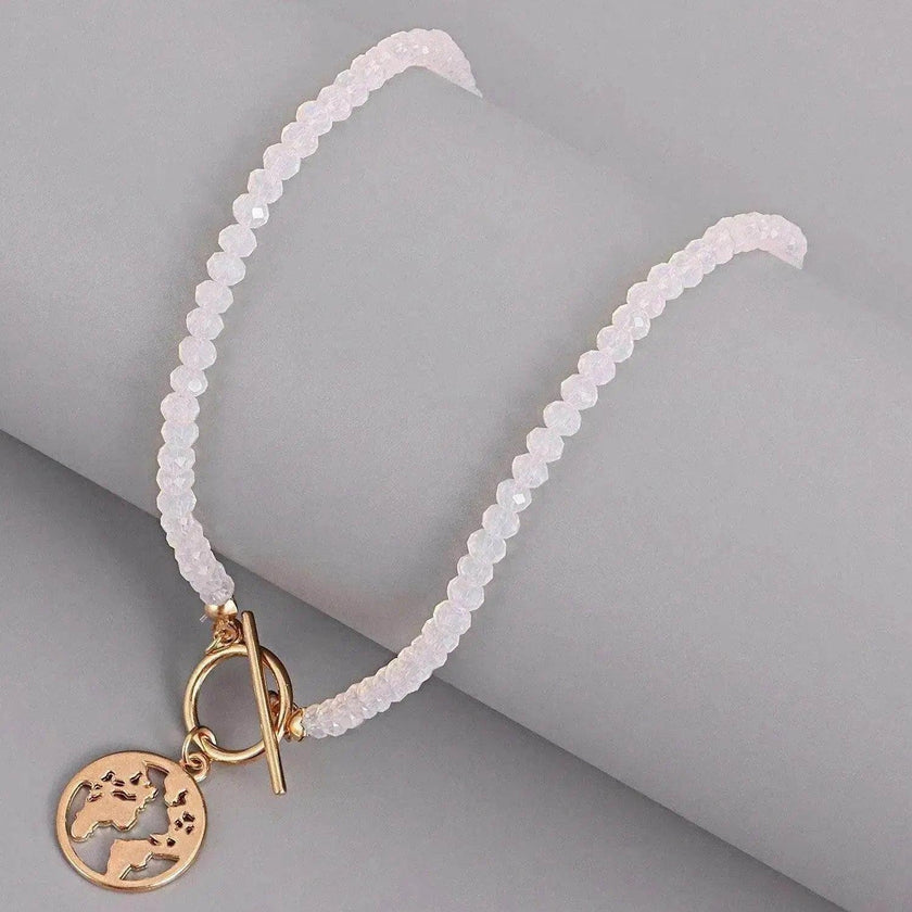 OT Buckle World Map Plate-shaped Pendant Necklace For Women