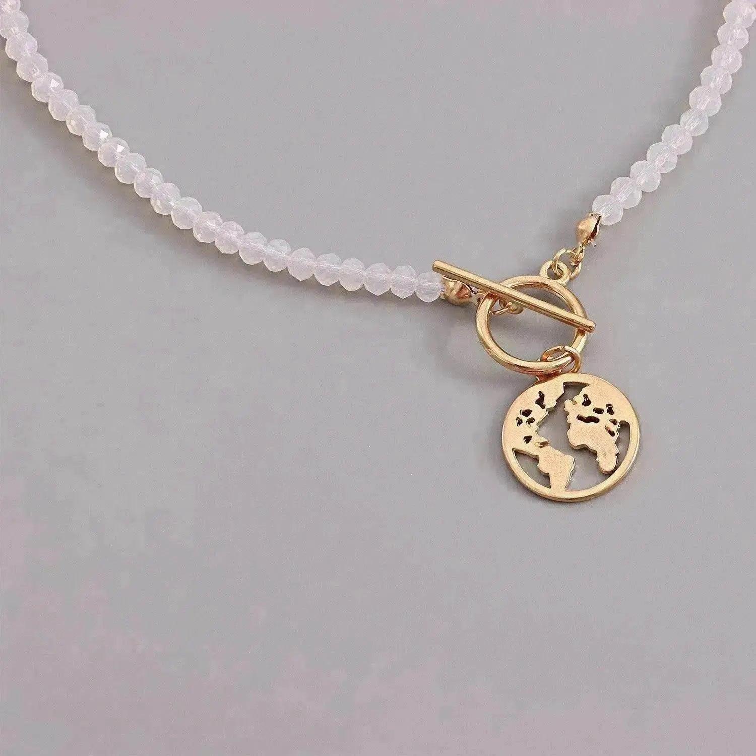 OT Buckle World Map Plate-shaped Pendant Necklace For Women