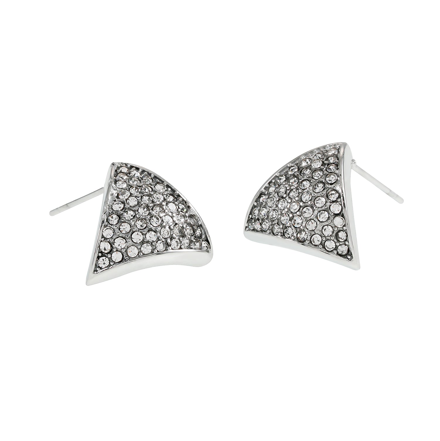 Boucles d'oreilles en forme de triangle en or blanc d'Otaru (ton argenté) : pavé de zircone (CZ).