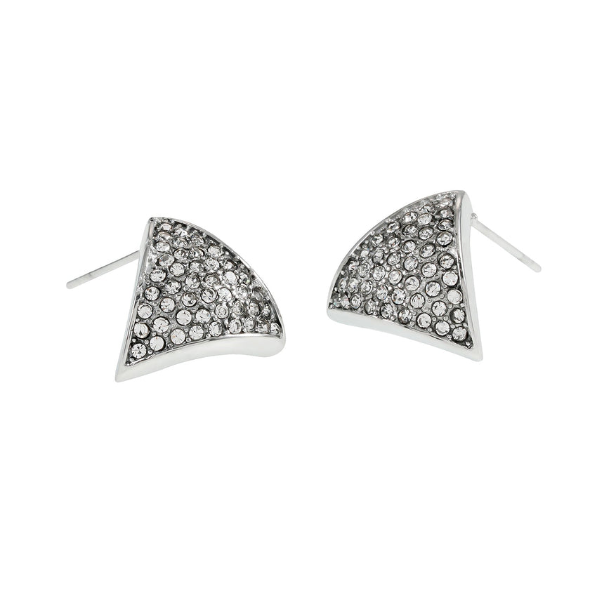 Boucles d'oreilles en forme de triangle en or blanc d'Otaru (ton argenté) : pavé de zircone (CZ).