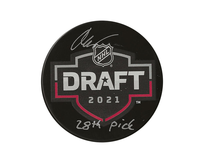 Oskar Olausson Autographed 2021 NHL Draft Puck Inscribed 