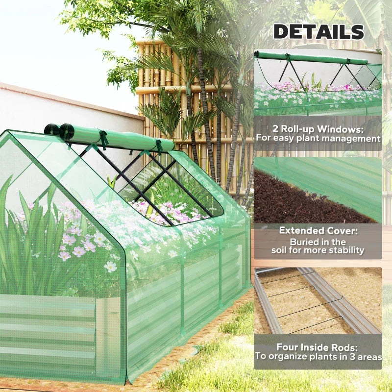 8.6 x 3 x 1ft Raised Garden Bed with Mini Greenhouse, Galvanized Raised Garden Bed with Cover for Herbs and Vegetables, Small Greenhouse for Patio Garden Balcony, Green