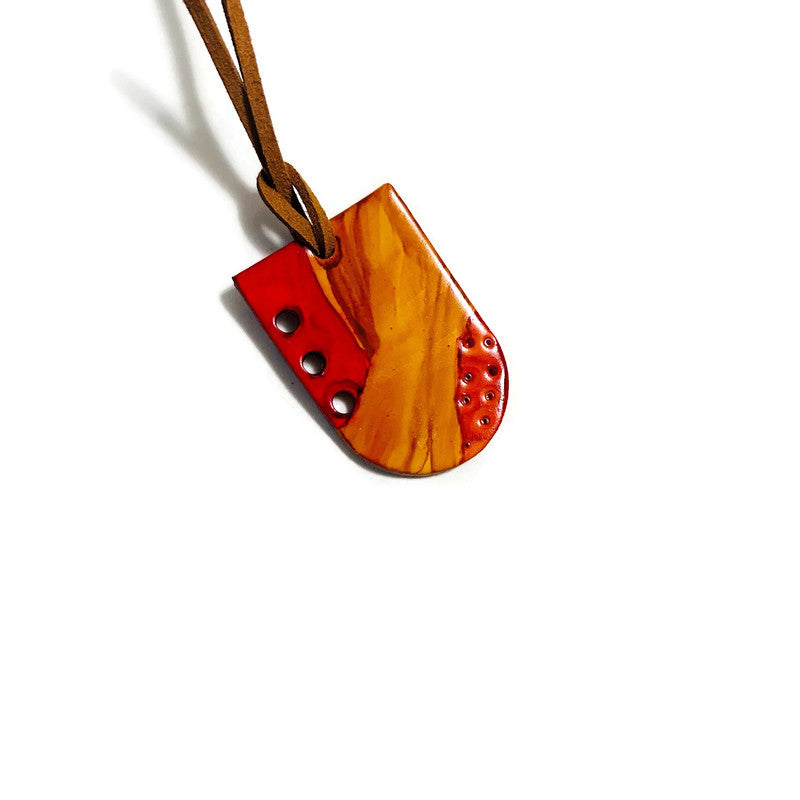 Ombre Pendant Necklace Handmade, Painted Yellow Orange Red