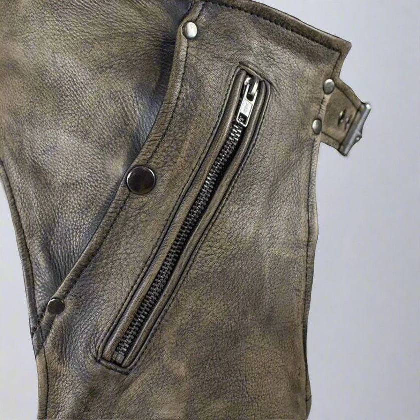 Open Road Men's Distressed Brown 4 Pocket Premium Leather Chaps