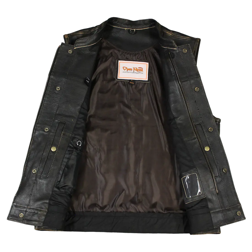Open Road Men's Distressed Leather Club Vest