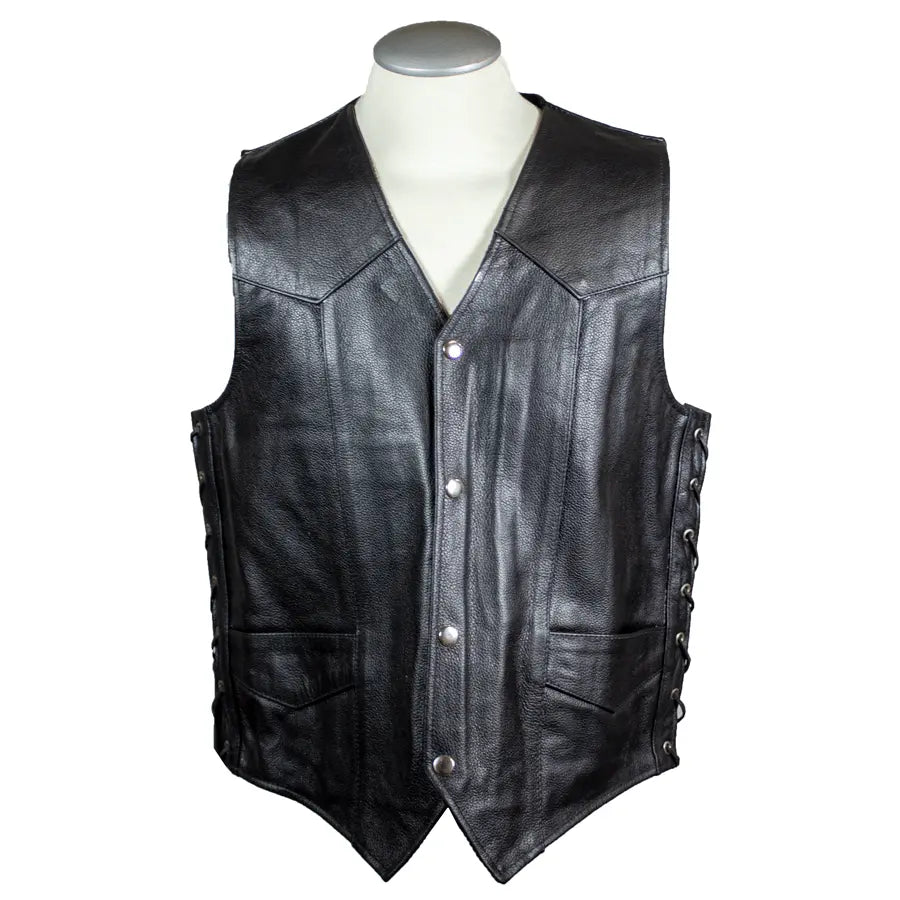 Men’s Buffalo Leather Biker Vest. Adjustable Side Lace Vest