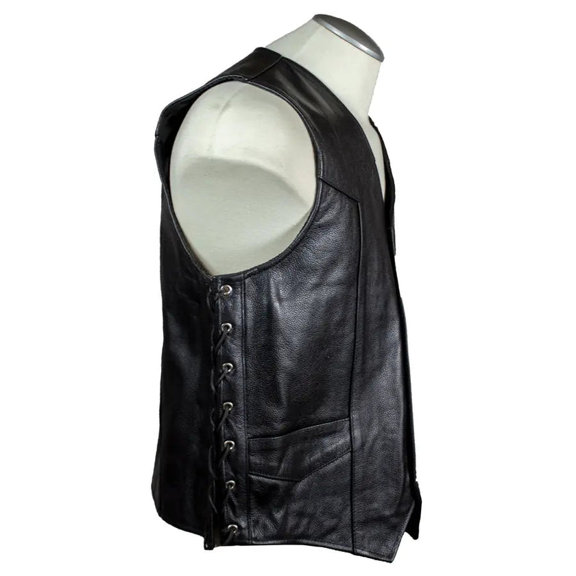 Men’s Buffalo Leather Biker Vest. Adjustable Side Lace Vest