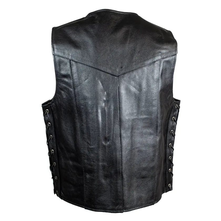 Men’s Buffalo Leather Biker Vest. Adjustable Side Lace Vest